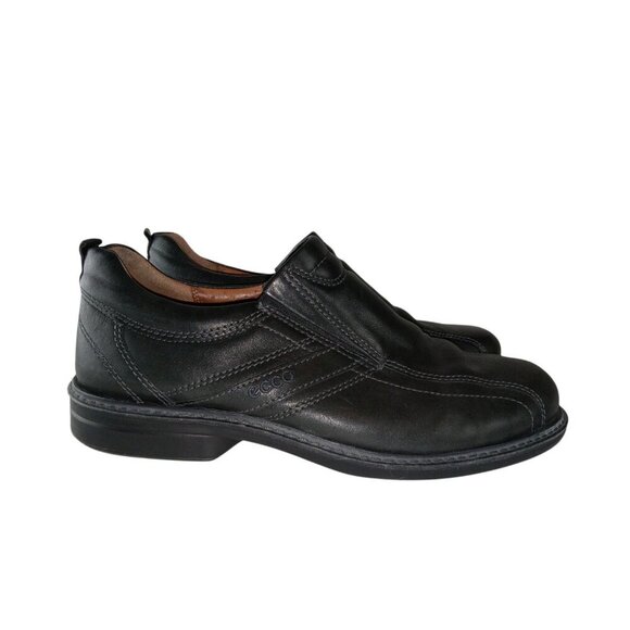 Ecco Men Slip On Loafer Dress Shoes Brown Leather Round Toe Stitching 44 - Picture 1 of 13